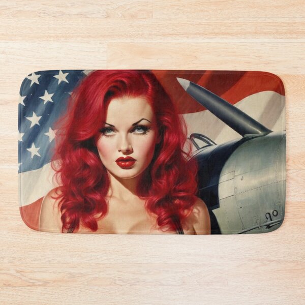 Item preview, Fiery Redhead WWII Aviation Pin-Up Girl – Patriotic Retro Nose Art designed and sold by MissSaylor.