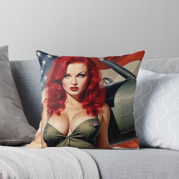 Item preview, Fiery Redhead WWII Aviation Pin-Up Girl – Patriotic Retro Nose Art designed and sold by MissSaylor.