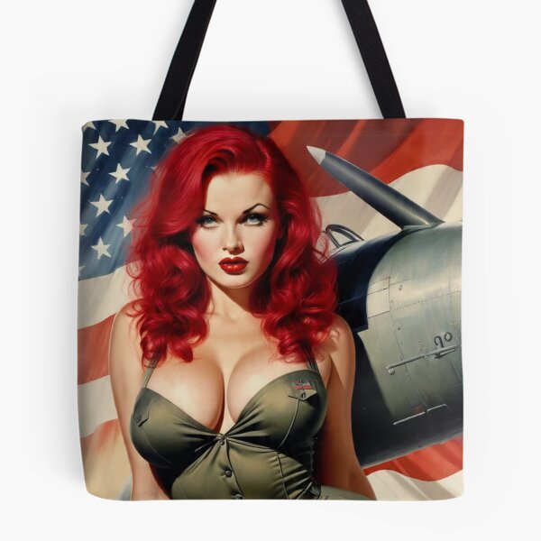 Item preview, Fiery Redhead WWII Aviation Pin-Up Girl – Patriotic Retro Nose Art designed and sold by MissSaylor.