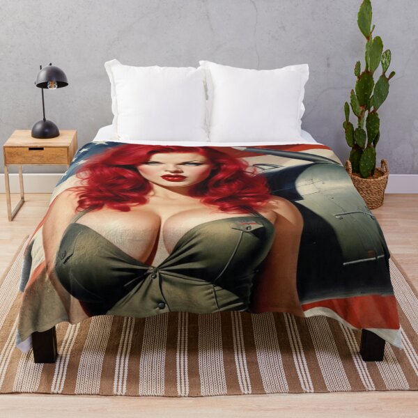 Item preview, Fiery Redhead WWII Aviation Pin-Up Girl – Patriotic Retro Nose Art designed and sold by MissSaylor.