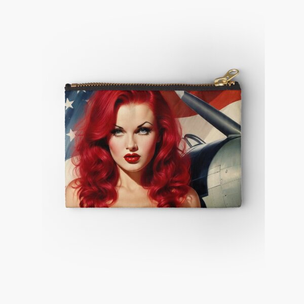 Item preview, Fiery Redhead WWII Aviation Pin-Up Girl – Patriotic Retro Nose Art designed and sold by MissSaylor.