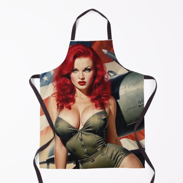Item preview, Fiery Redhead WWII Aviation Pin-Up Girl – Patriotic Retro Nose Art designed and sold by MissSaylor.