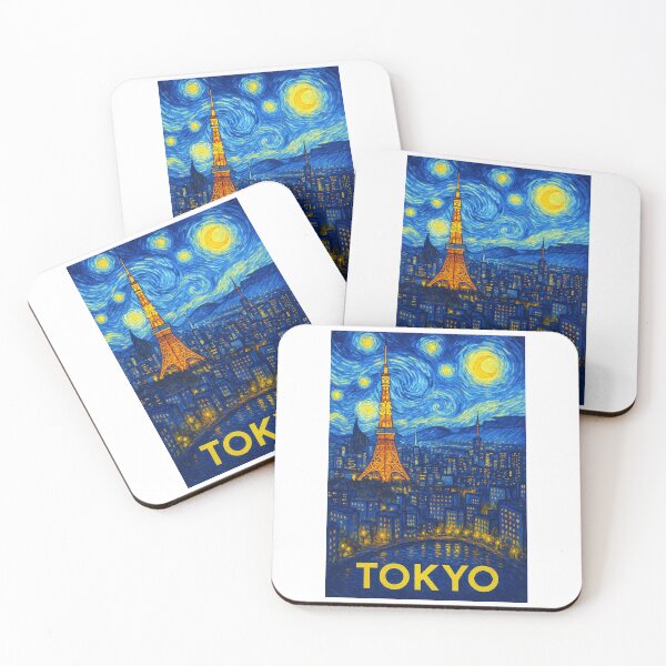 Item preview, ✨Tokyo ✈ – Stary Night / Vincent van Gogh Inspired Travel Poster – Japan Edition – CITY OF LIGHTS AND LANTERNS - V2✨ designed and sold by WheelieGdArt.