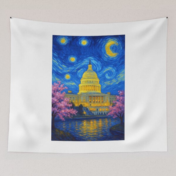 Item preview, ✨Washington, D.C. ✈ – Stary Night / Vincent van Gogh Inspired Travel Poster – United States Edition – CAPITAL CITY - V3✨ designed and sold by WheelieGdArt.