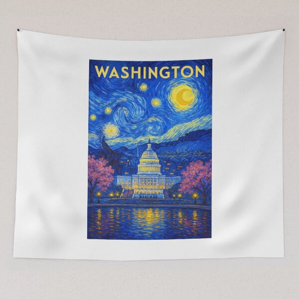 Item preview, ✨Washington, D.C. ✈ – Stary Night / Vincent van Gogh Inspired Travel Poster – United States Edition – CAPITAL CITY - V2✨ designed and sold by WheelieGdArt.