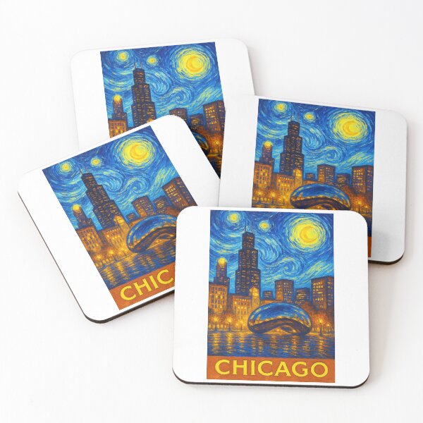 Item preview, ✨Chicago✨ ✈ – Stary Night / Vincent van Gogh Inspired Travel Poster – United States Edition – WINDY CITY✨ designed and sold by WheelieGdArt.