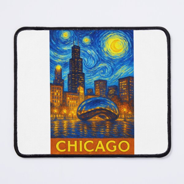 Item preview, ✨Chicago✨ ✈ – Stary Night / Vincent van Gogh Inspired Travel Poster – United States Edition – WINDY CITY✨ designed and sold by WheelieGdArt.