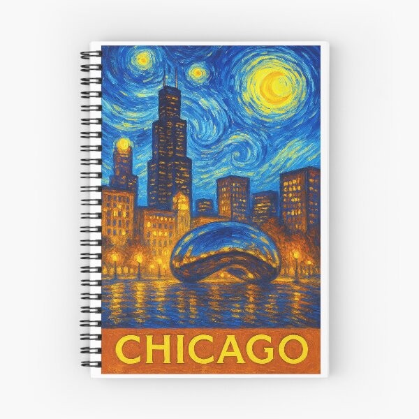 Item preview, ✨Chicago✨ ✈ – Stary Night / Vincent van Gogh Inspired Travel Poster – United States Edition – WINDY CITY✨ designed and sold by WheelieGdArt.