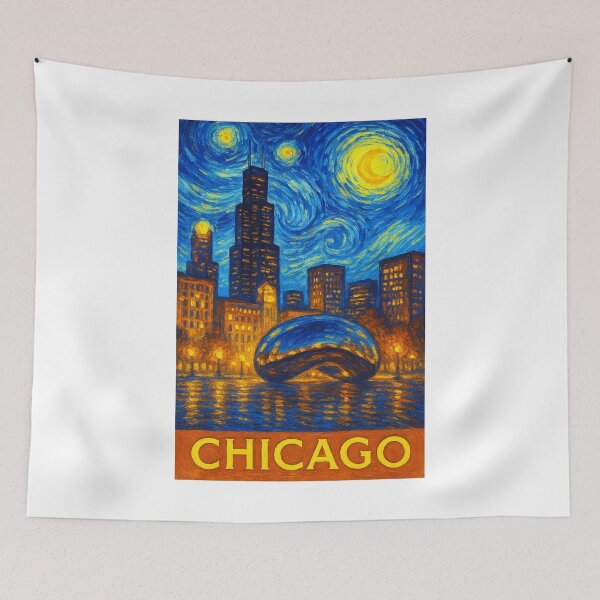 Item preview, ✨Chicago✨ ✈ – Stary Night / Vincent van Gogh Inspired Travel Poster – United States Edition – WINDY CITY✨ designed and sold by WheelieGdArt.