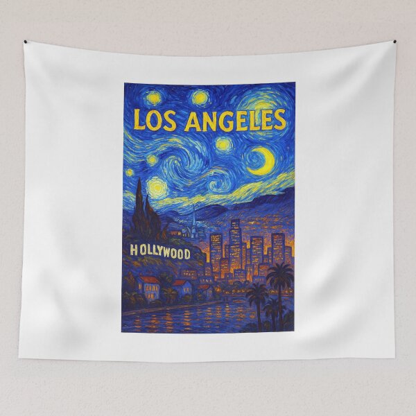Item preview, ✨Los Angeles ✈ – Stary Night / Vincent van Gogh Inspired Travel Poster – United States Edition – CITY OF ANGELS✨ designed and sold by WheelieGdArt.