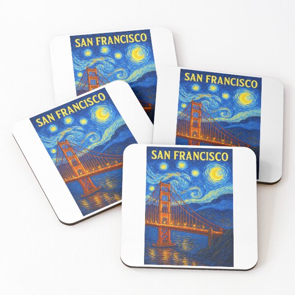 Item preview, ✨San Francisco ✈ – Stary Night / Vincent van Gogh Inspired Travel Poster – United States Edition – CITY BY THE BAY✨ designed and sold by WheelieGdArt.
