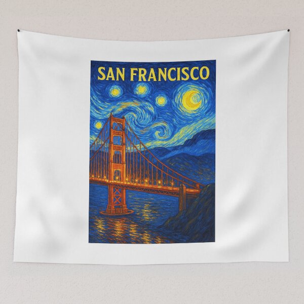 Item preview, ✨San Francisco ✈ – Stary Night / Vincent van Gogh Inspired Travel Poster – United States Edition – CITY BY THE BAY✨ designed and sold by WheelieGdArt.