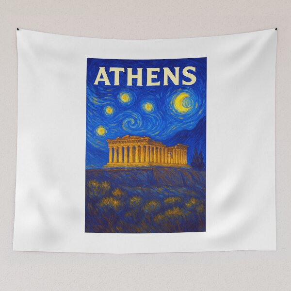 Item preview, ✨Athens ✈ – Stary Night / Vincent van Gogh Inspired Travel Poster – Greece Edition – CITY OF GODS✨ designed and sold by WheelieGdArt.
