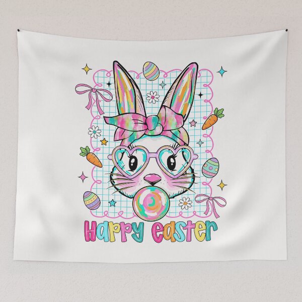 Item preview, Coquette Brushstroke Bunny Face with Glasses Happy Easter designed and sold by jackelmbradyt.