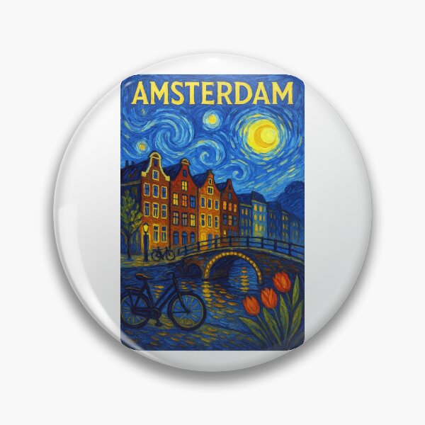 Item preview, ✨Amsterdam ✈ – Stary Night / Vincent van Gogh Inspired Travel Poster – Netherlands Edition – CITY OF CANALS✨ designed and sold by WheelieGdArt.