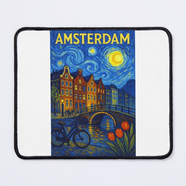 Item preview, ✨Amsterdam ✈ – Stary Night / Vincent van Gogh Inspired Travel Poster – Netherlands Edition – CITY OF CANALS✨ designed and sold by WheelieGdArt.