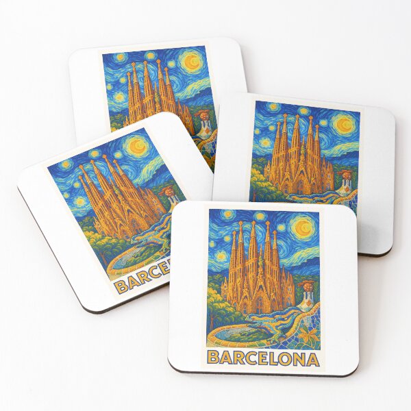 Item preview, ✨Barcelona ✈ – Stary Night / Vincent van Gogh Inspired Travel Poster – Spain Edition – CITY OF MOSAICS✨ designed and sold by WheelieGdArt.