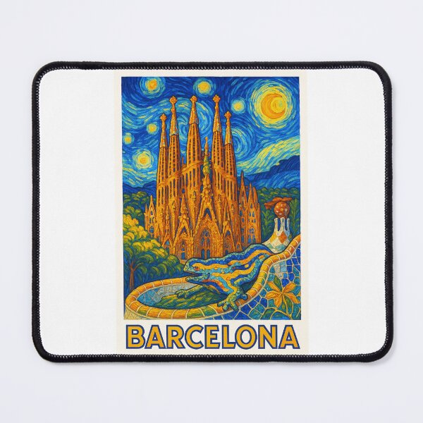 Item preview, ✨Barcelona ✈ – Stary Night / Vincent van Gogh Inspired Travel Poster – Spain Edition – CITY OF MOSAICS✨ designed and sold by WheelieGdArt.