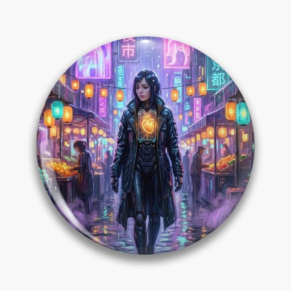 Item preview, Cyberpunk Android Neon Rain Market Night Art Print designed and sold by MystArt1.
