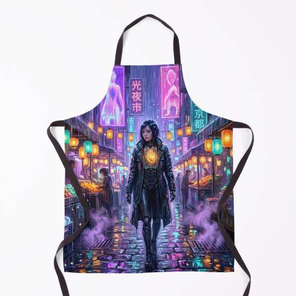 Item preview, Cyberpunk Android Neon Rain Market Night Art Print designed and sold by MystArt1.