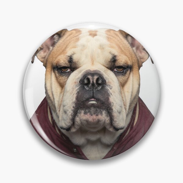 Item preview, Grumpy Bulldog in Varsity Jacket - Retro 80s High School Side-Eye Dog designed and sold by The Grumpy Pet Club.