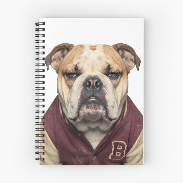 Item preview, Grumpy Bulldog in Varsity Jacket - Retro 80s High School Side-Eye Dog designed and sold by The Grumpy Pet Club.