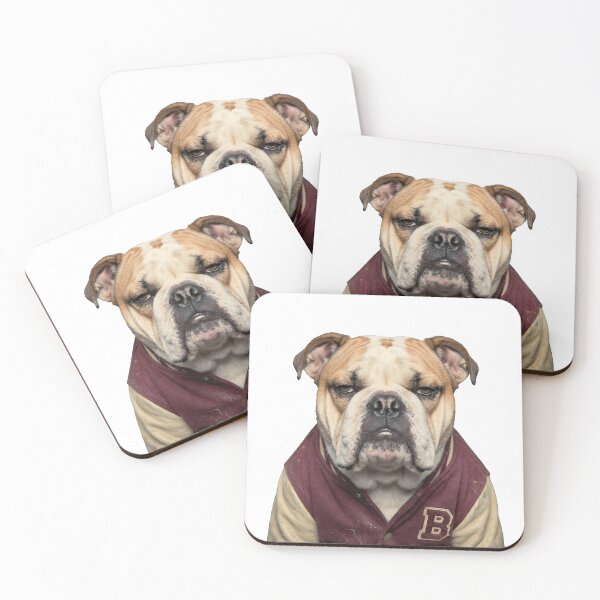 Item preview, Grumpy Bulldog in Varsity Jacket - Retro 80s High School Side-Eye Dog designed and sold by The Grumpy Pet Club.