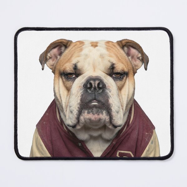 Item preview, Grumpy Bulldog in Varsity Jacket - Retro 80s High School Side-Eye Dog designed and sold by The Grumpy Pet Club.