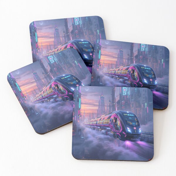 Item preview, Cyberpunk Futuristic Train Neon City Night Sci Fi Art designed and sold by MystArt1.