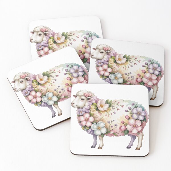 Artikelvorschau, Aquarell-Schaf mit Blumenmuster – Niedliches Bauernhoftier-Pastelldesign entworfen und verkauft von Picasfarmer.