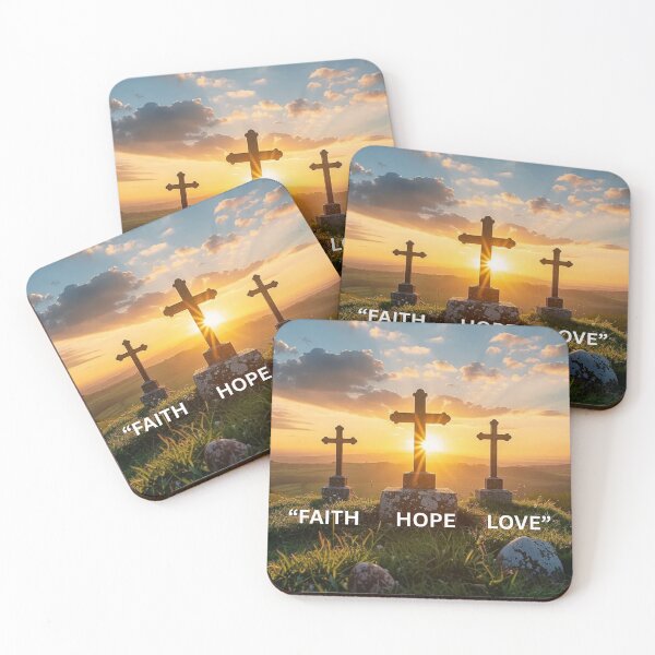 Item preview, Sunset top of the mountain with three crosses symbolising Faith, Hope, Love designed and sold by photoart1854.