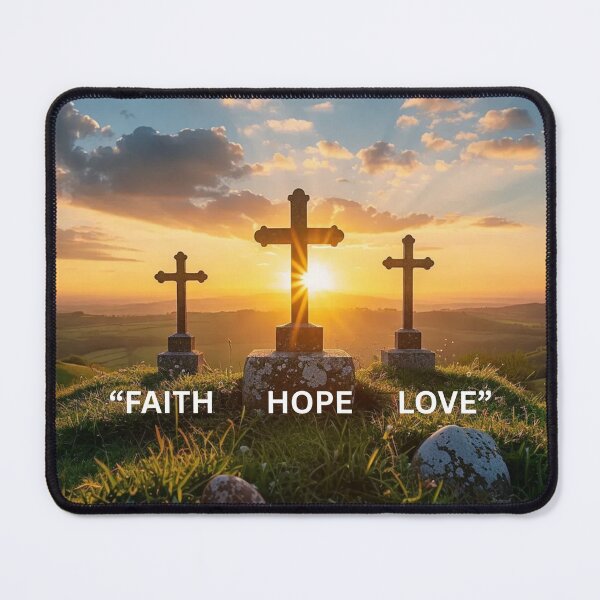 Item preview, Sunset top of the mountain with three crosses symbolising Faith, Hope, Love designed and sold by photoart1854.