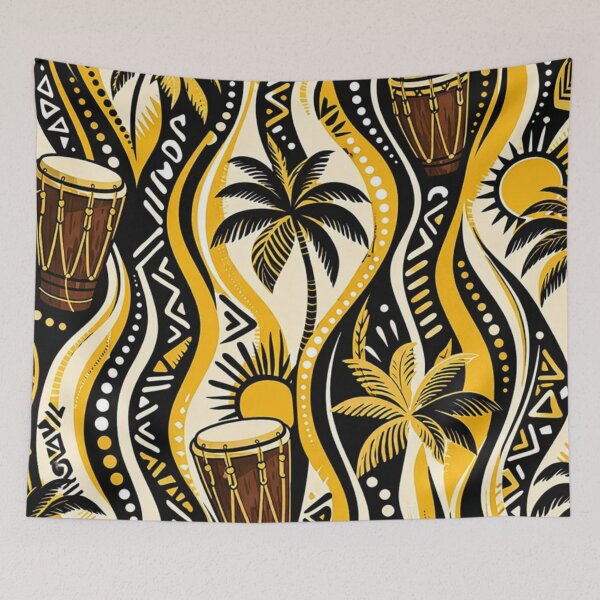 Item preview, Garifuna Drum & Palm Pattern | Bold Tropical Caribbean Design designed and sold by ezsketch25.