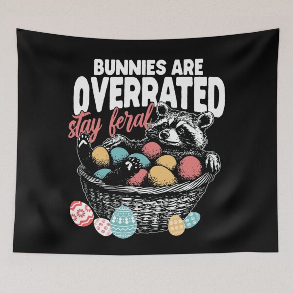 Item preview, Bunnies Are Overrated Stay Feral Cute Raccoon Easter Retro Classic T-Shirt designed and sold by Qwertycraftd.