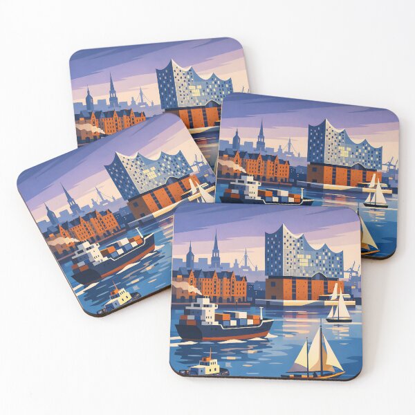 Item preview, Hamburg Germany Harbor and Skyline Vintage Travel Poster designed and sold by FestivityFinds.