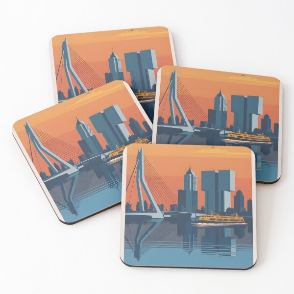 Item preview, Vintage Rotterdam Sunset Travel Poster with Erasmus Bridge designed and sold by FestivityFinds.