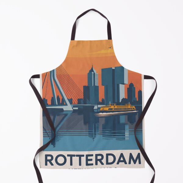 Item preview, Vintage Rotterdam Sunset Travel Poster with Erasmus Bridge designed and sold by FestivityFinds.