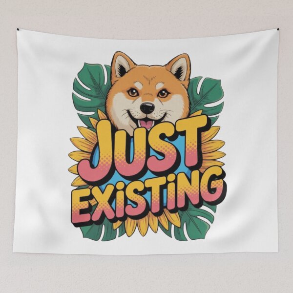 Item preview, Just Existing – Cute Shiba Inu Sunflower Aesthetic Graphic Tee designed and sold by NewUSShop.