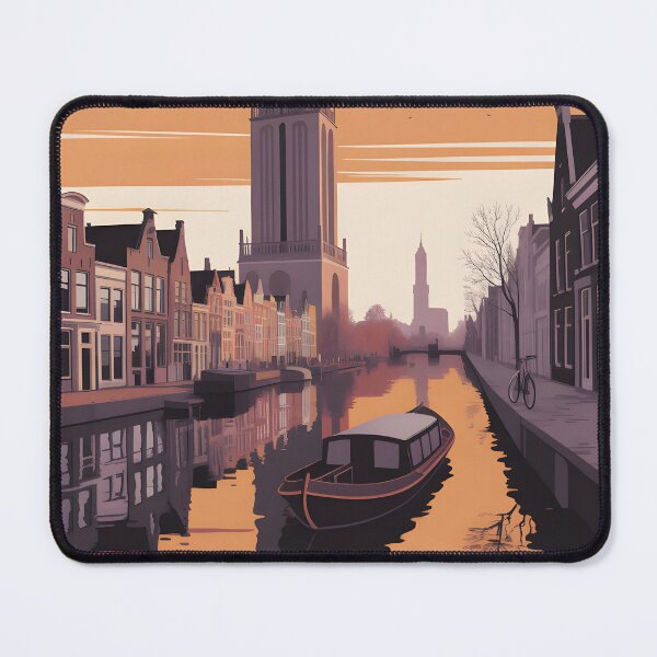 Item preview, Vintage Utrecht Dom Tower Sunset Poster with Canal View designed and sold by FestivityFinds.