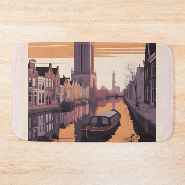 Item preview, Vintage Utrecht Dom Tower Sunset Poster with Canal View designed and sold by FestivityFinds.