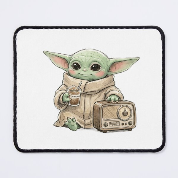 Item preview, BABY YODA WITH COFFEE SLUSH AND VINTAGE RADIO designed and sold by LIS AND MELIVERSO.
