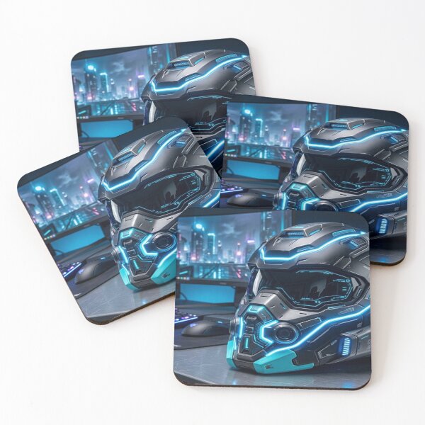 Item preview, Futuristic Cyberpunk Neon Blue Combat Helmet Art designed and sold by Super beautiful art.