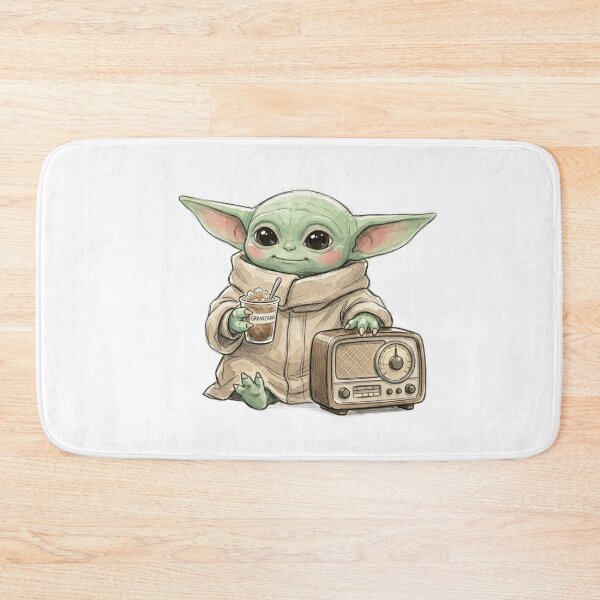 Item preview, BABY YODA WITH COFFEE SLUSH AND VINTAGE RADIO designed and sold by LIS AND MELIVERSO.