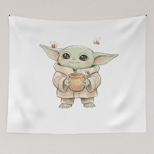 Artikelvorschau, BABY YODA MIT BIENE UND HONIG entworfen und verkauft von LIS AND MELIVERSO.