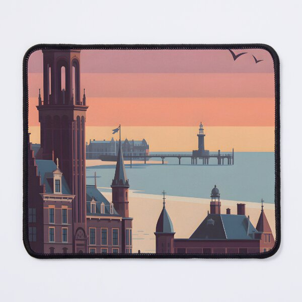 Item preview, The Hague Netherlands Sunset Skyline Vintage Travel Poster designed and sold by FestivityFinds.