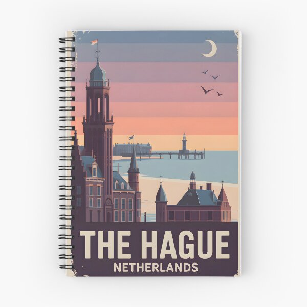 Item preview, The Hague Netherlands Sunset Skyline Vintage Travel Poster designed and sold by FestivityFinds.
