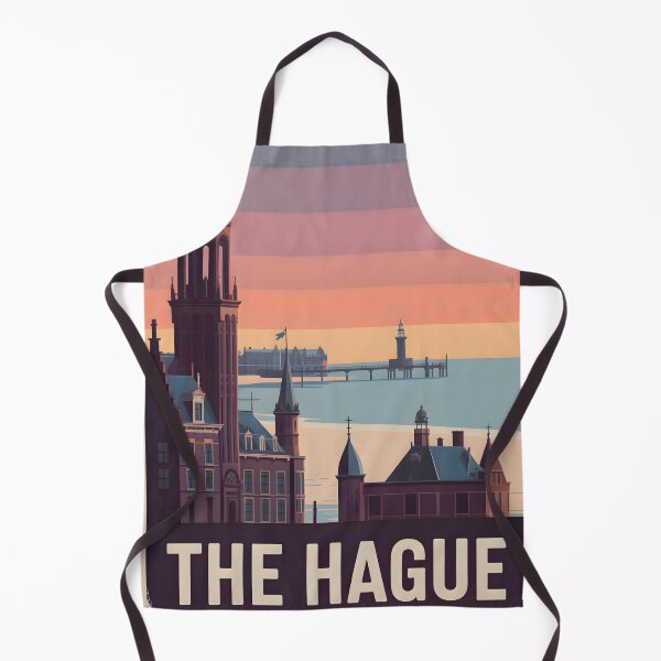 Item preview, The Hague Netherlands Sunset Skyline Vintage Travel Poster designed and sold by FestivityFinds.