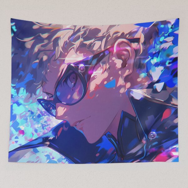 Item preview, Ryuji Sakamoto Persona 5 Blue Neon Profile With Glasses designed and sold by Tokyonomad.