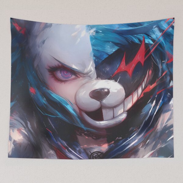 Item preview, Monokuma Danganronpa Split Face Mascot In Neon Chaos designed and sold by Tokyonomad.