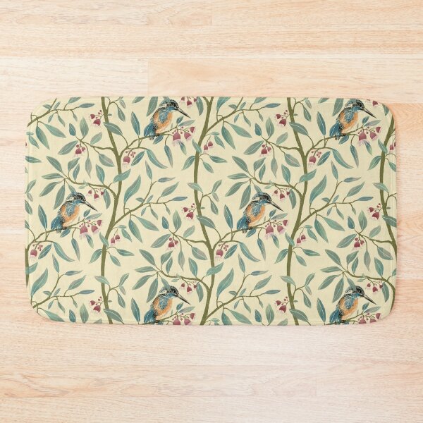 Item preview, Bird in gum tree - Kingfisher bird - bird and gum leaves on pale yellow designed and sold by ahahdodo.